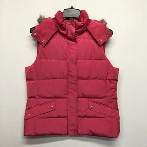 Talbots Women Hooded Down Filled Full Zip Puffer Vest Size Large Pink M162 -24
